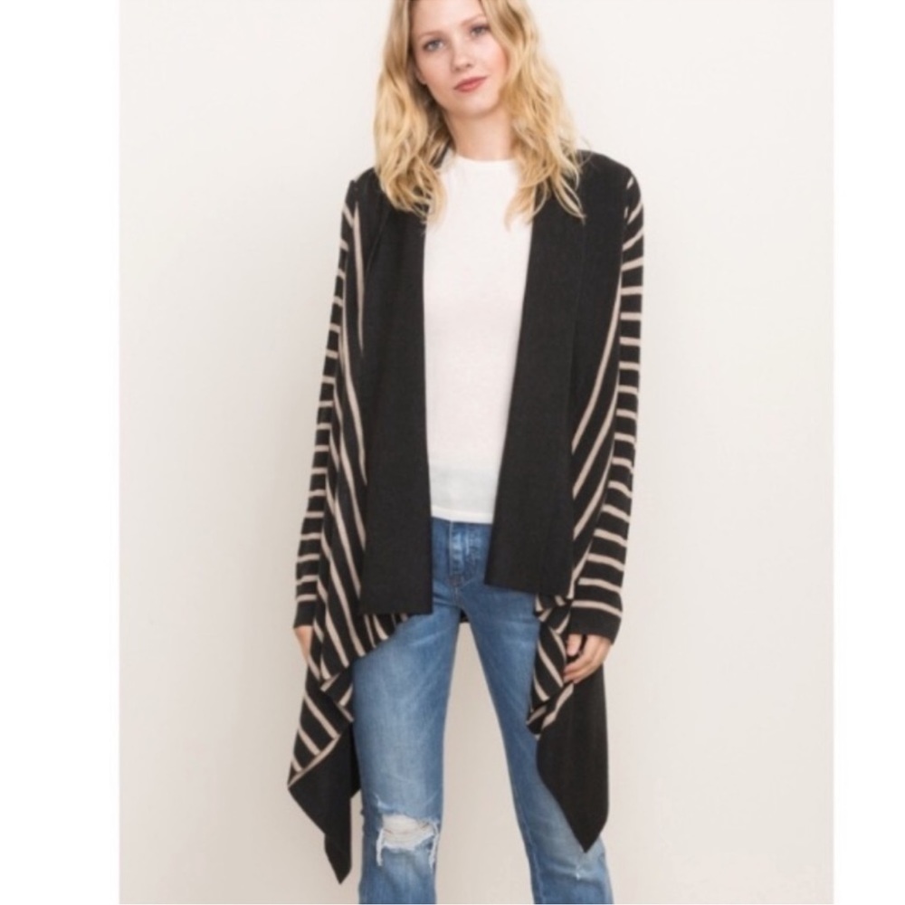 Mystree | Cardigan | Black & Beige Stripe Open Cardigan - Picture 12 of 12